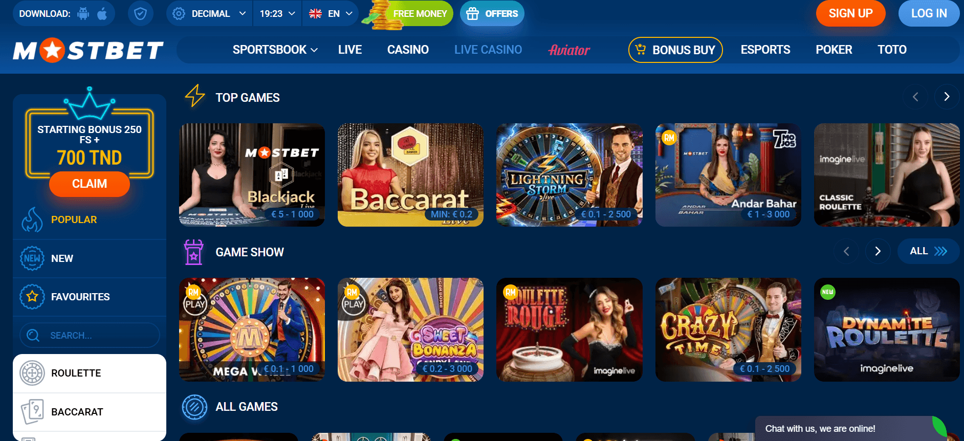 live casino mostbet
