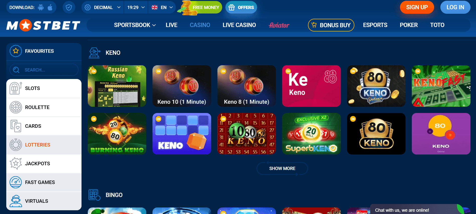 lotteries casino mostbet