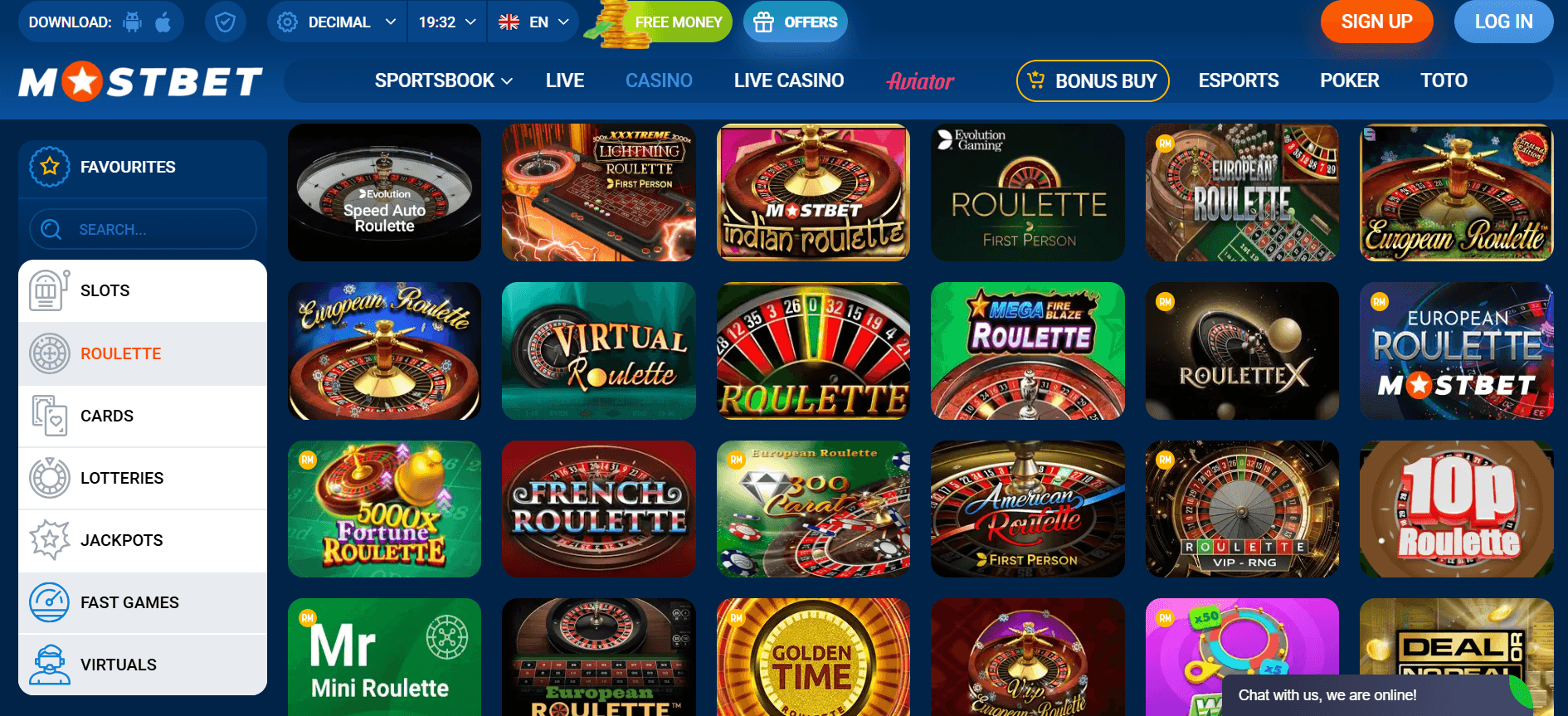 roulette casino mostbet