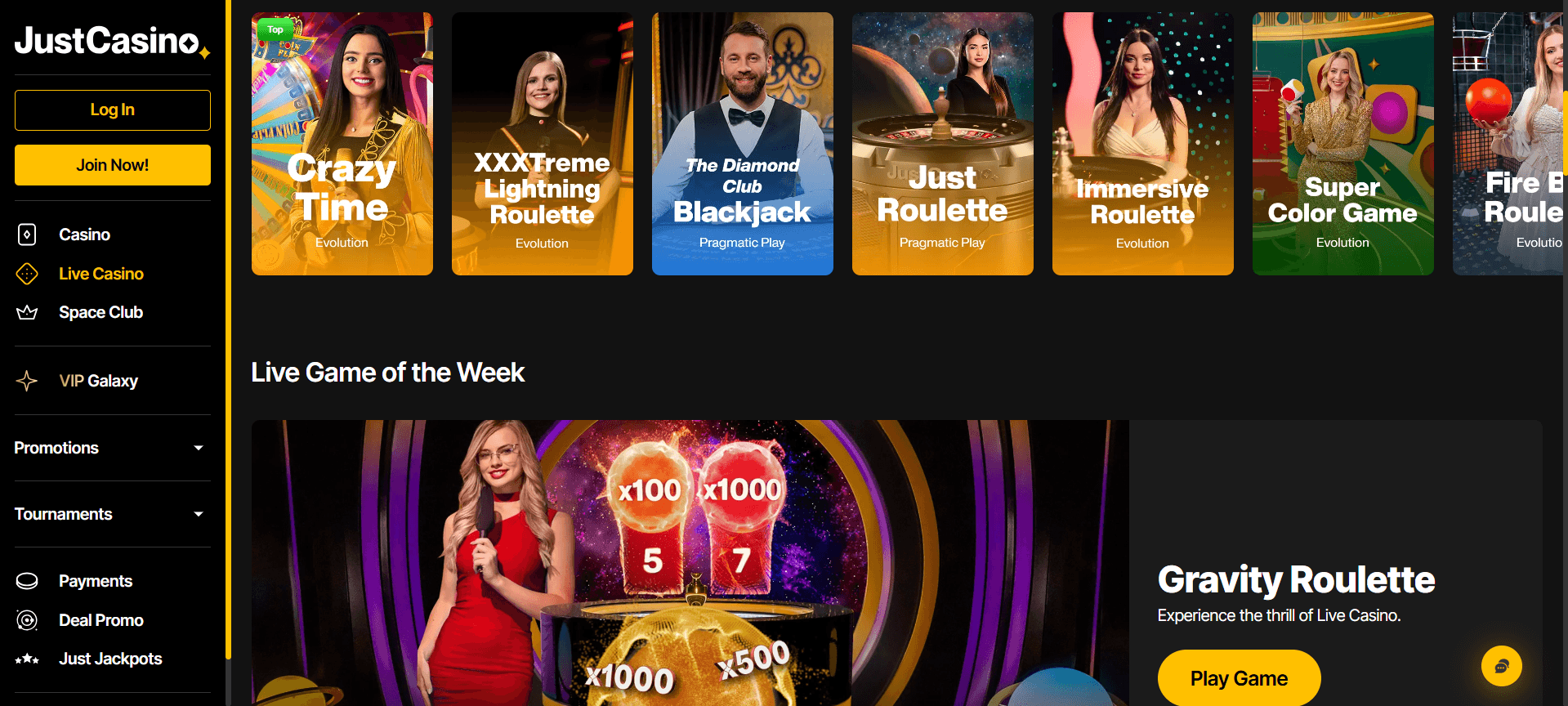 Just Casino table live casino games