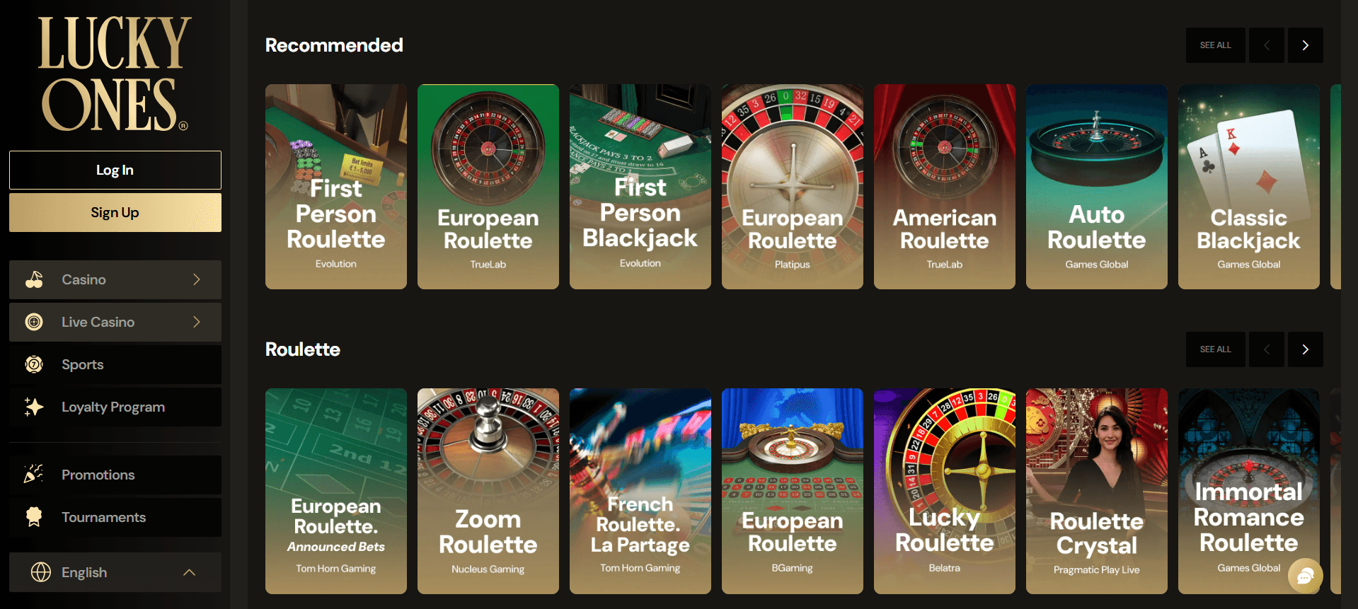 Lucky Ones table games