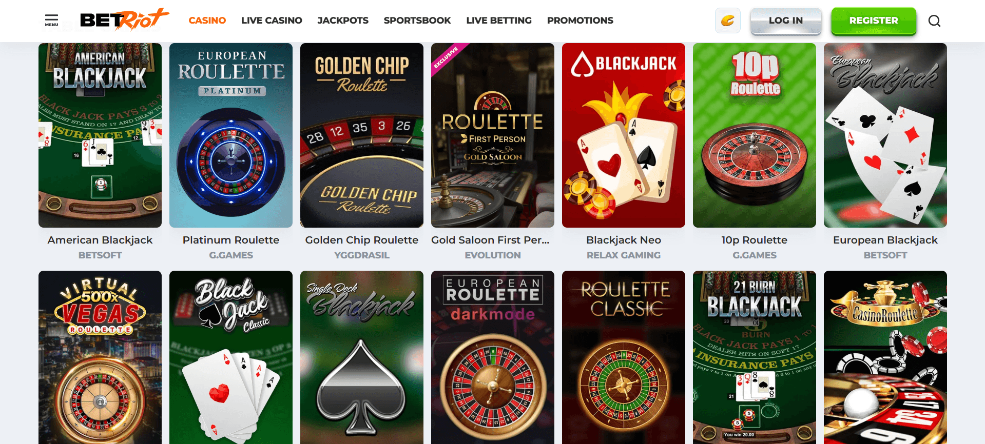 BetRiot table games