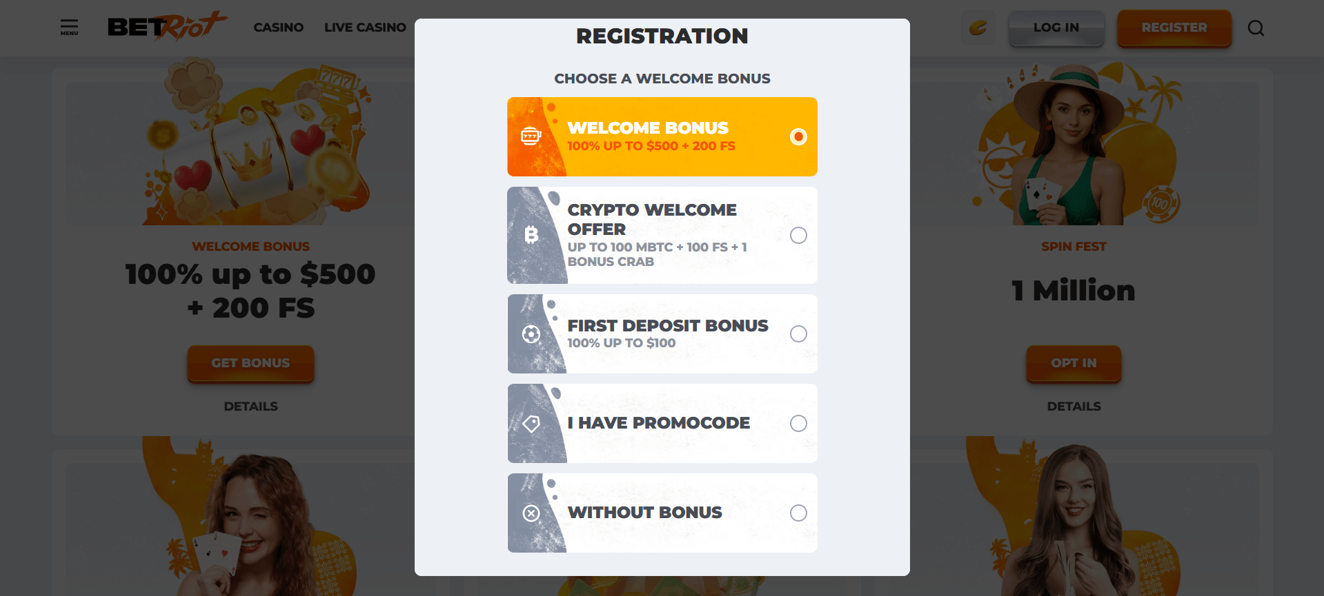BetRiot registration